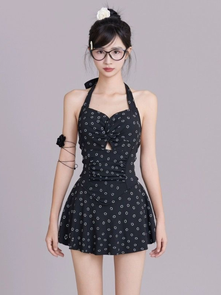Womens Suit - Women's Halter One Piece Swimsuit Skirted