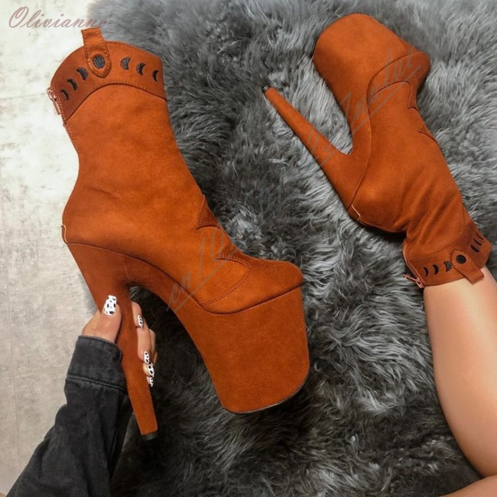 Womens Heels - Sexy Vintage Faux Suede Platform Ankle