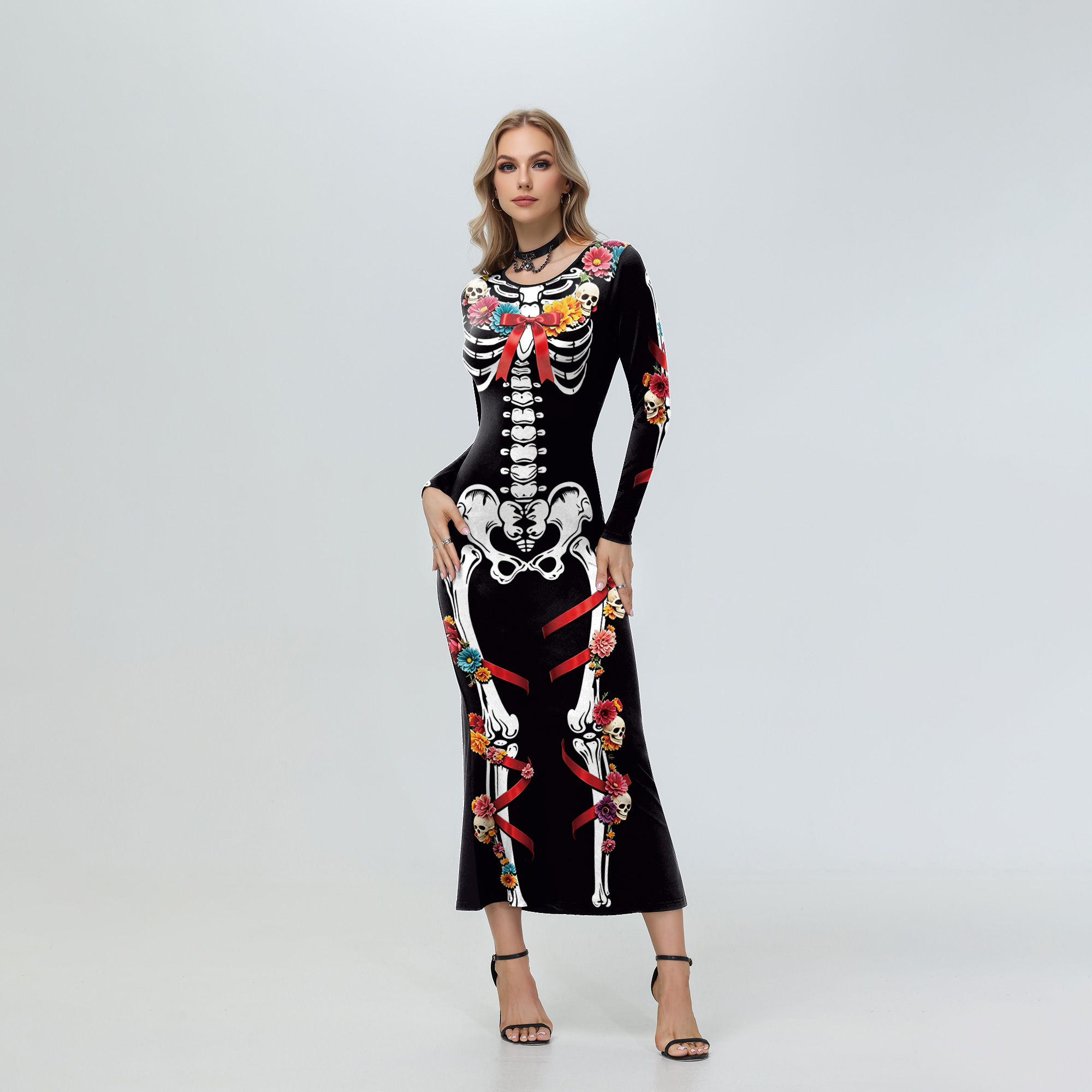 Halloween Women Floral Skeleto - Women'S Red Formal Wear 评论和价格