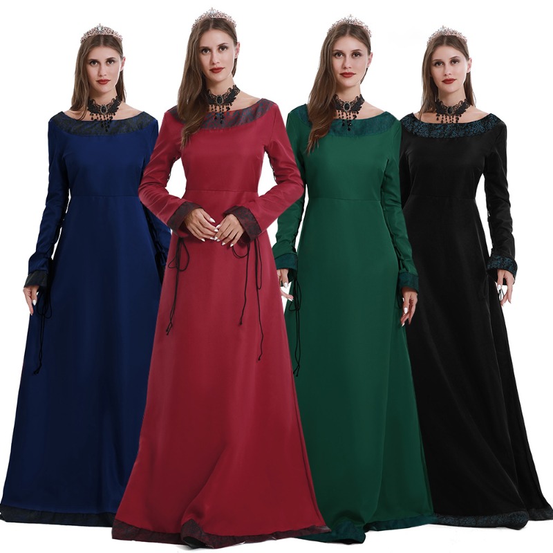Women Medieval Long Dress V Ne - Lace Dress 评论和价格
