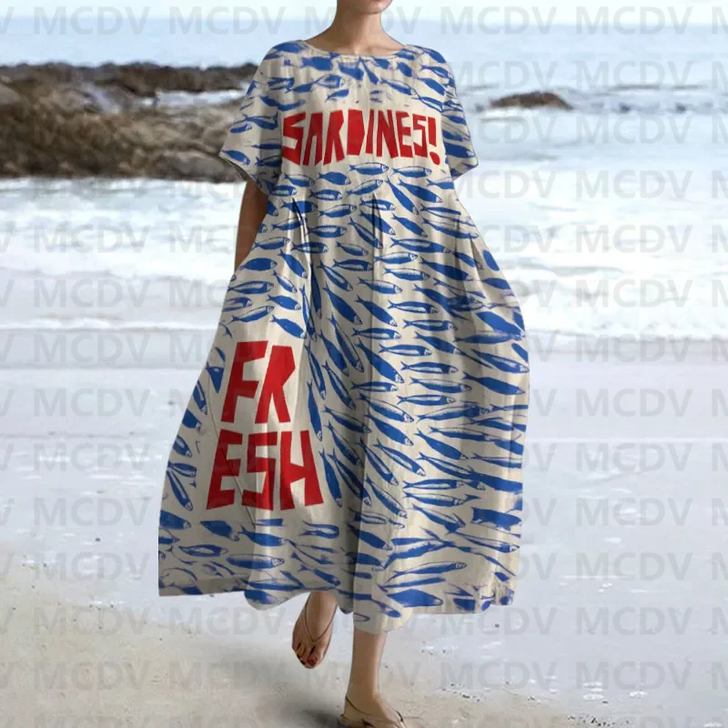 Japanese Vintage Fish Art Prin - Midi Dress 评论和价格