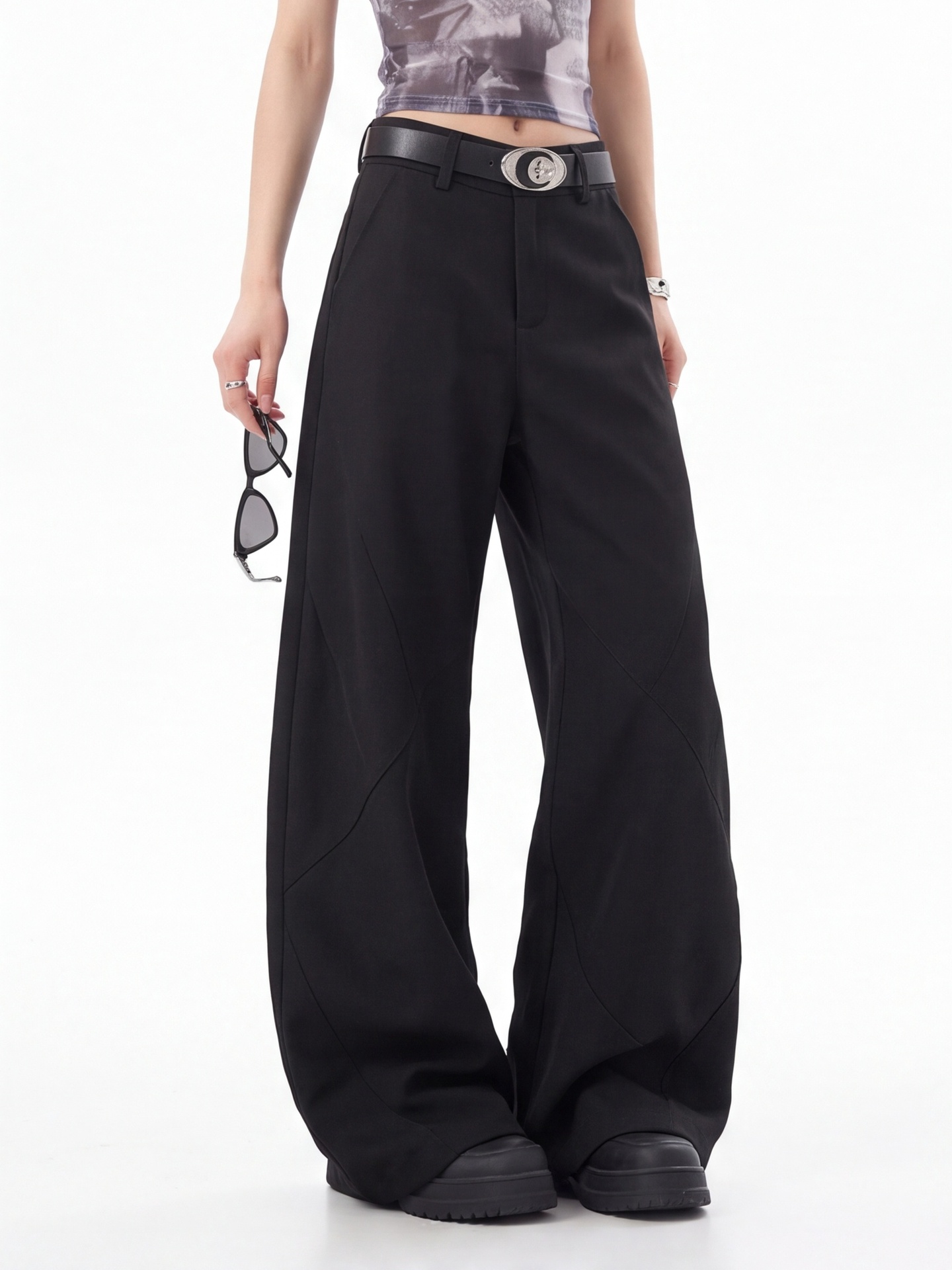 Black High Waist Trousers for  - Tailored Trouser Wide 评论和价格
