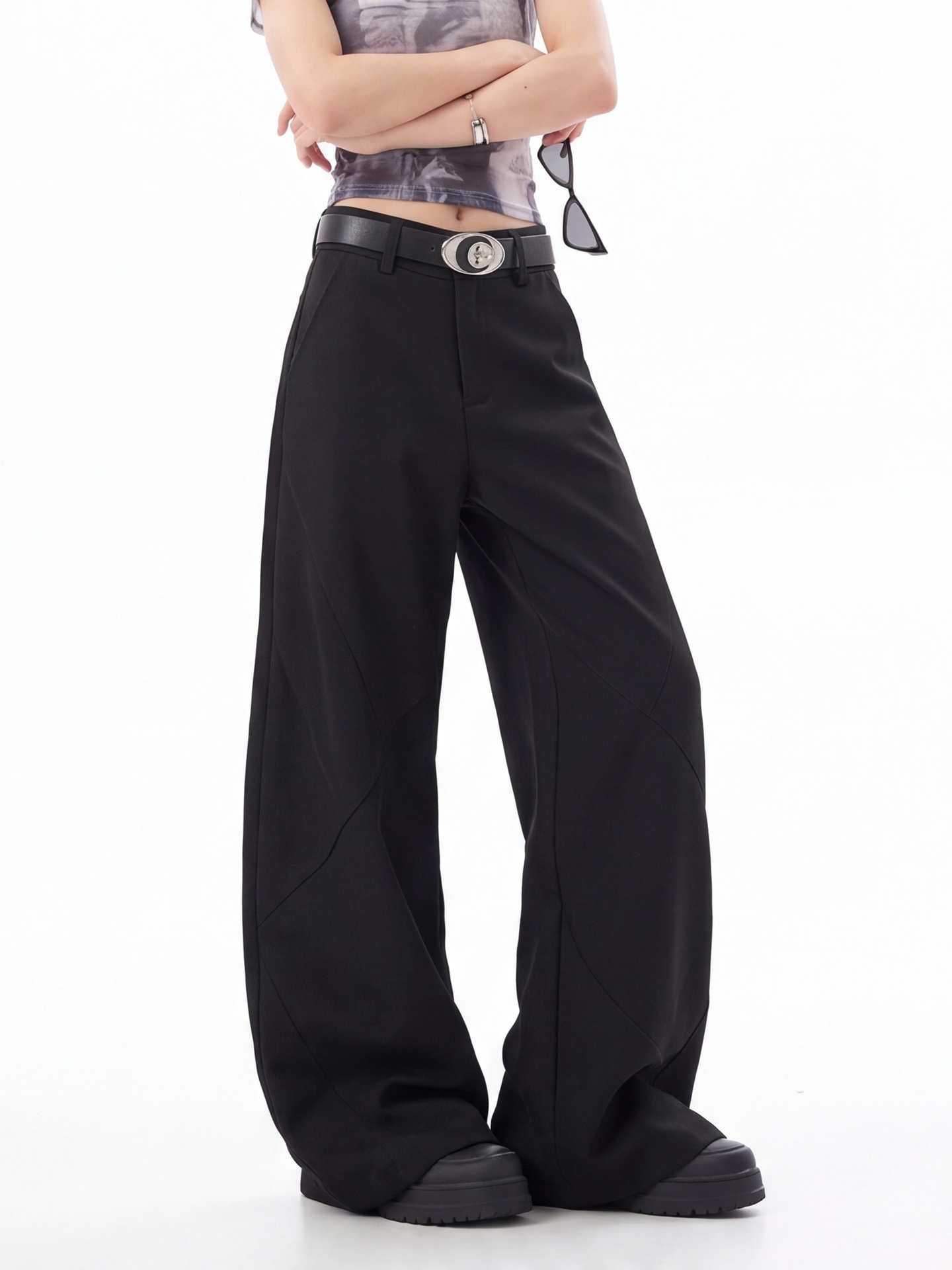 Black High Waist Trousers for  - Tailored Trouser Wide 评论和价格